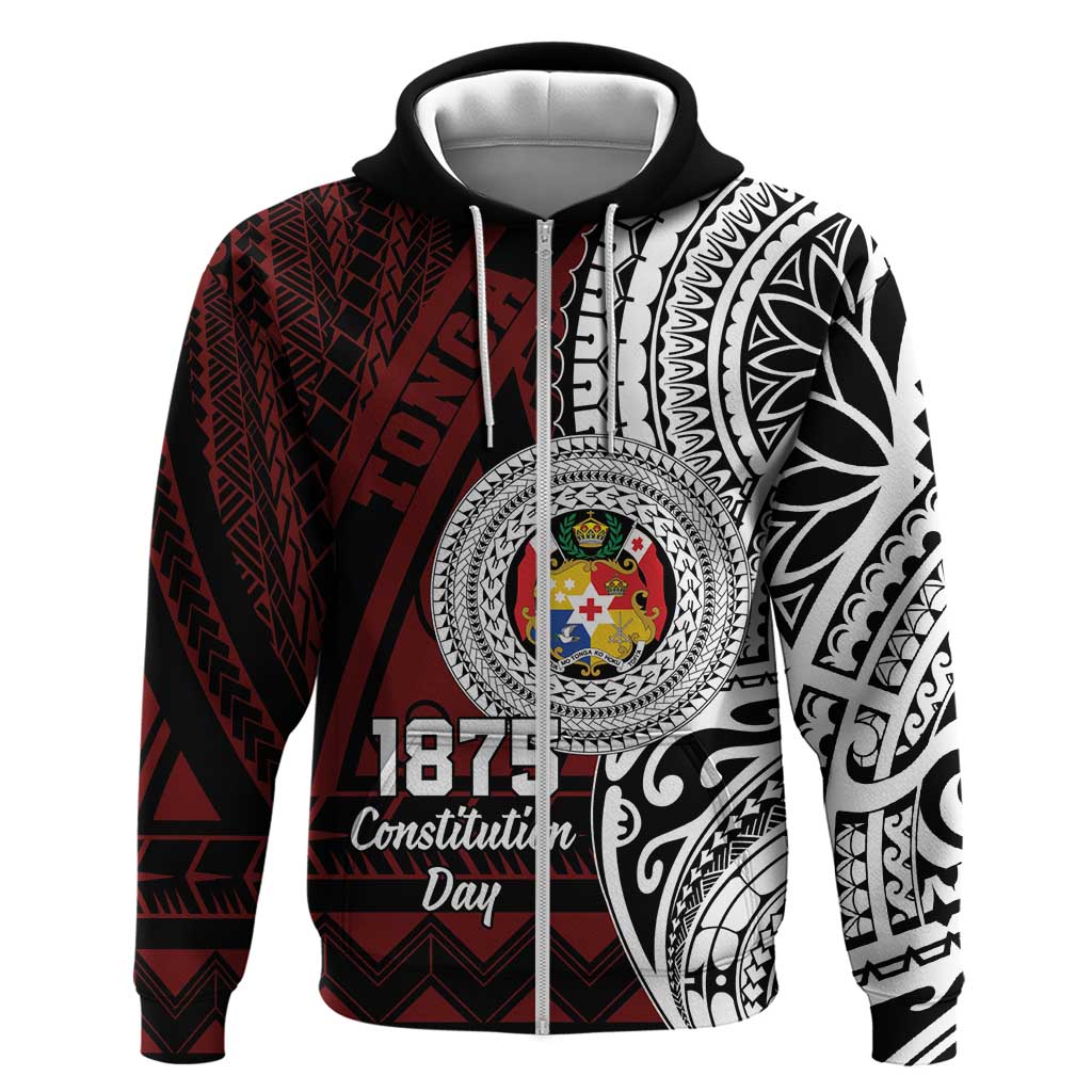 Personalised Tonga Constitution Day 1875 Zip Hoodie Polynesian Tribal Tattoo LT9 Zip Hoodie Red - Polynesian Pride