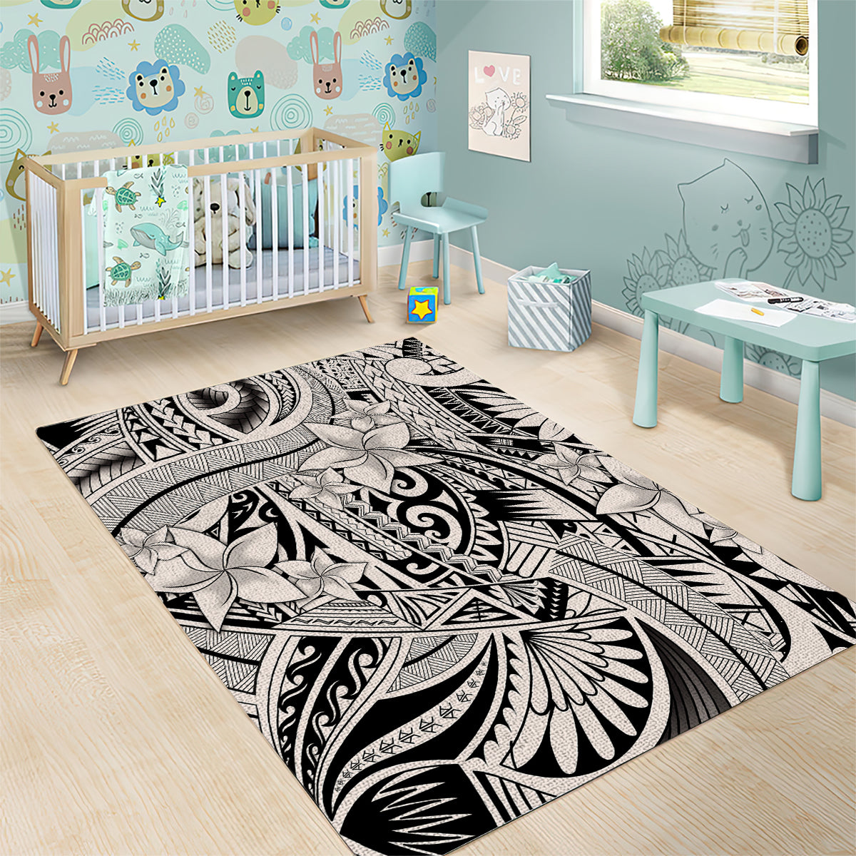 Polynesia Area Rug Tribal Polynesian Spirit With Beige Pacific Flowers LT9 - Polynesian Pride