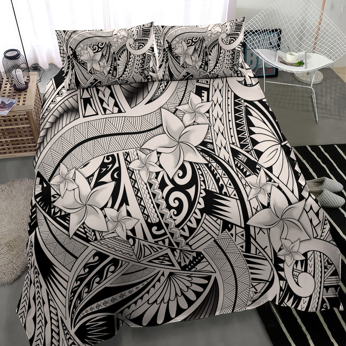 Polynesia Bedding Set Tribal Polynesian Spirit With Beige Pacific Flowers LT9 - Polynesian Pride