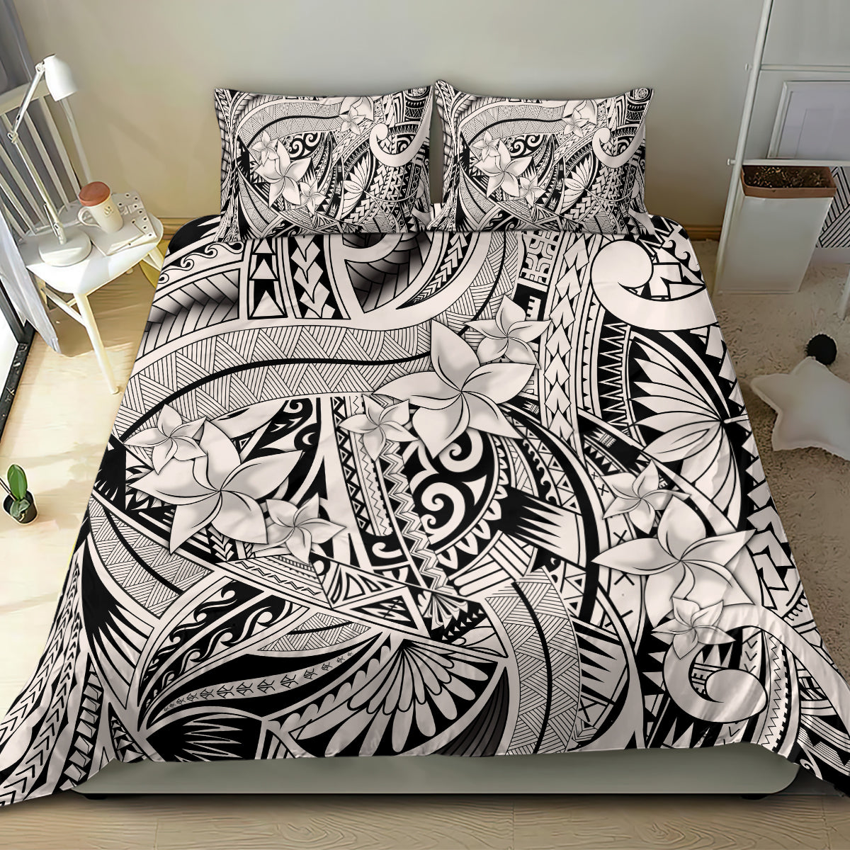 Polynesia Bedding Set Tribal Polynesian Spirit With Beige Pacific Flowers LT9 - Polynesian Pride