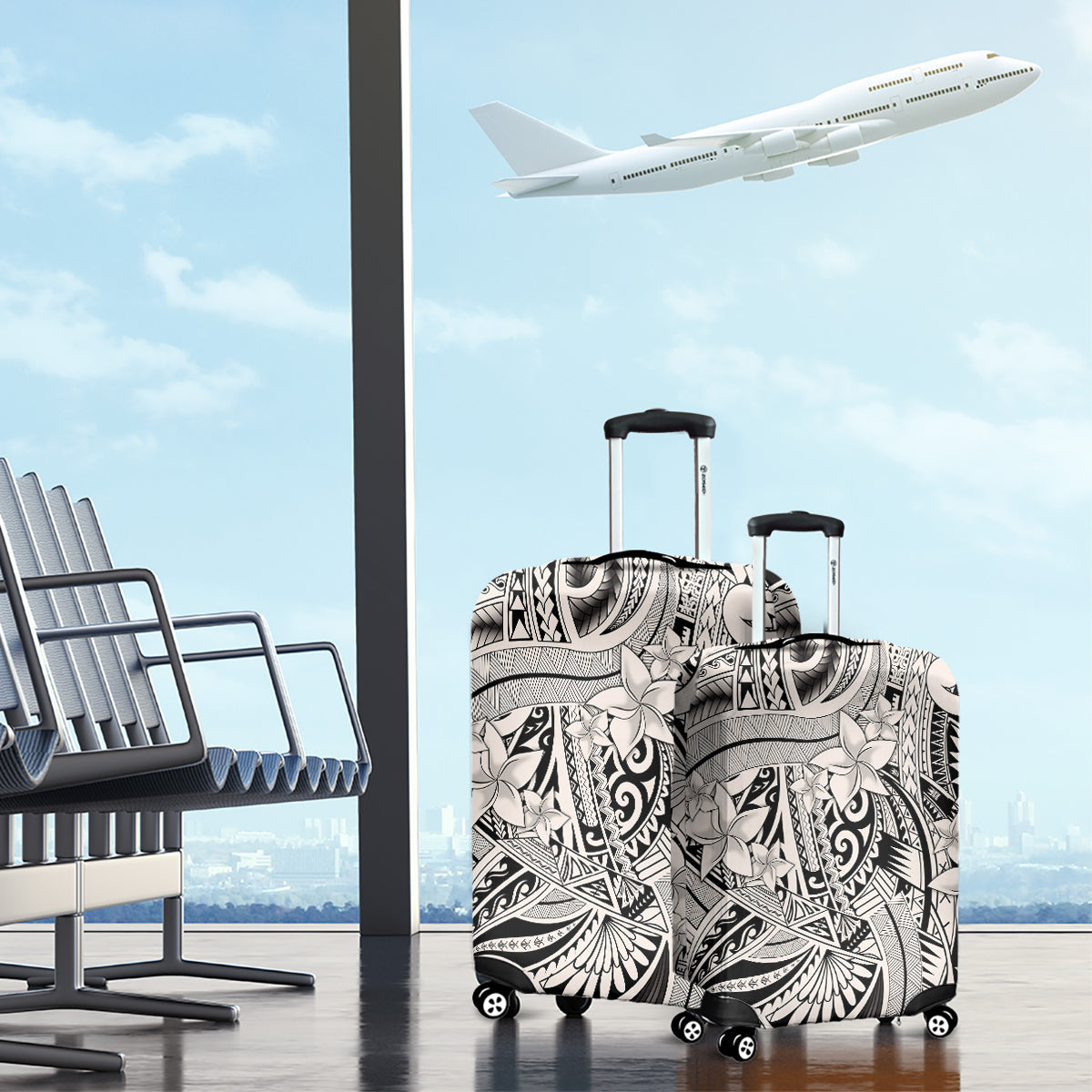Polynesia Luggage Cover Tribal Polynesian Spirit With Beige Pacific Flowers LT9 - Polynesian Pride
