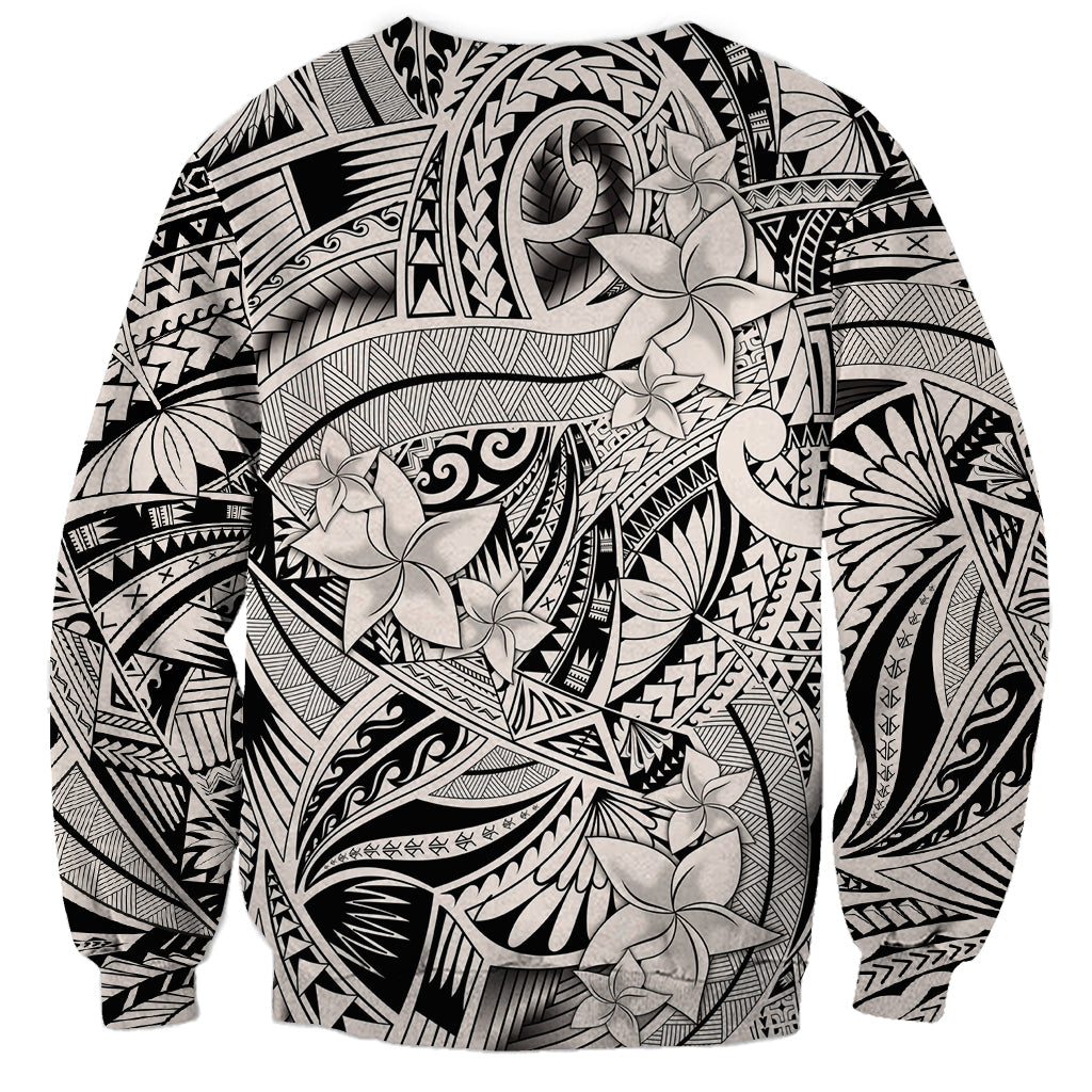 Polynesia Sweatshirt Tribal Polynesian Spirit With Beige Pacific Flowers LT9 - Polynesian Pride