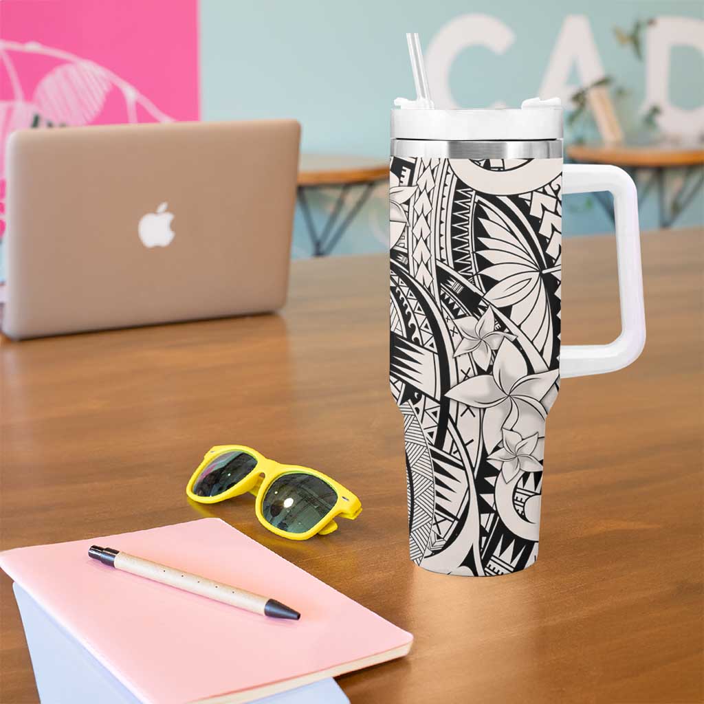 Beige Pacific Flowers Tribal Polynesian Spirit Tumbler With Handle LT9 - Polynesian Pride