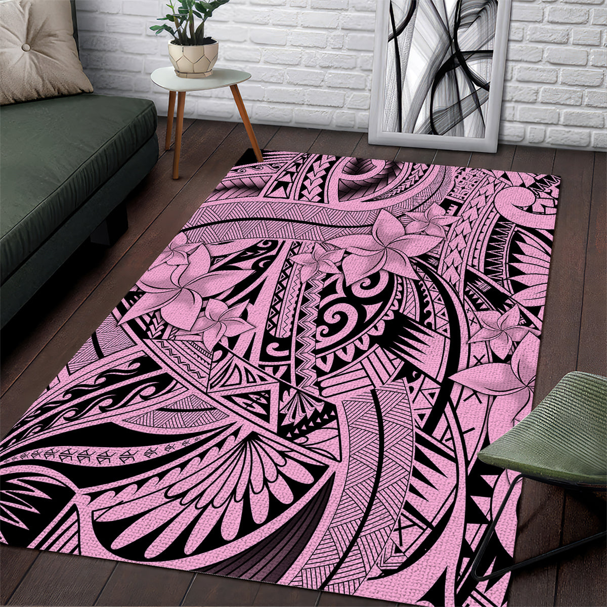 Polynesia Area Rug Tribal Polynesian Spirit With Pink Pacific Flowers LT9 Pink - Polynesian Pride