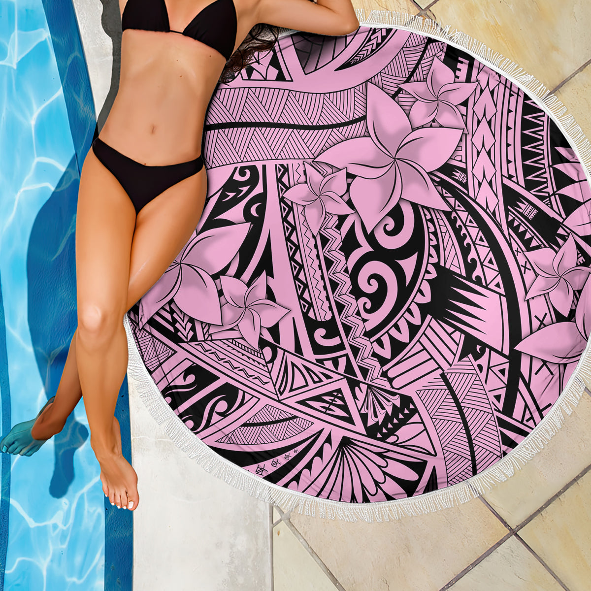 Polynesia Beach Blanket Tribal Polynesian Spirit With Pink Pacific Flowers LT9 - Wonder Print Shop
