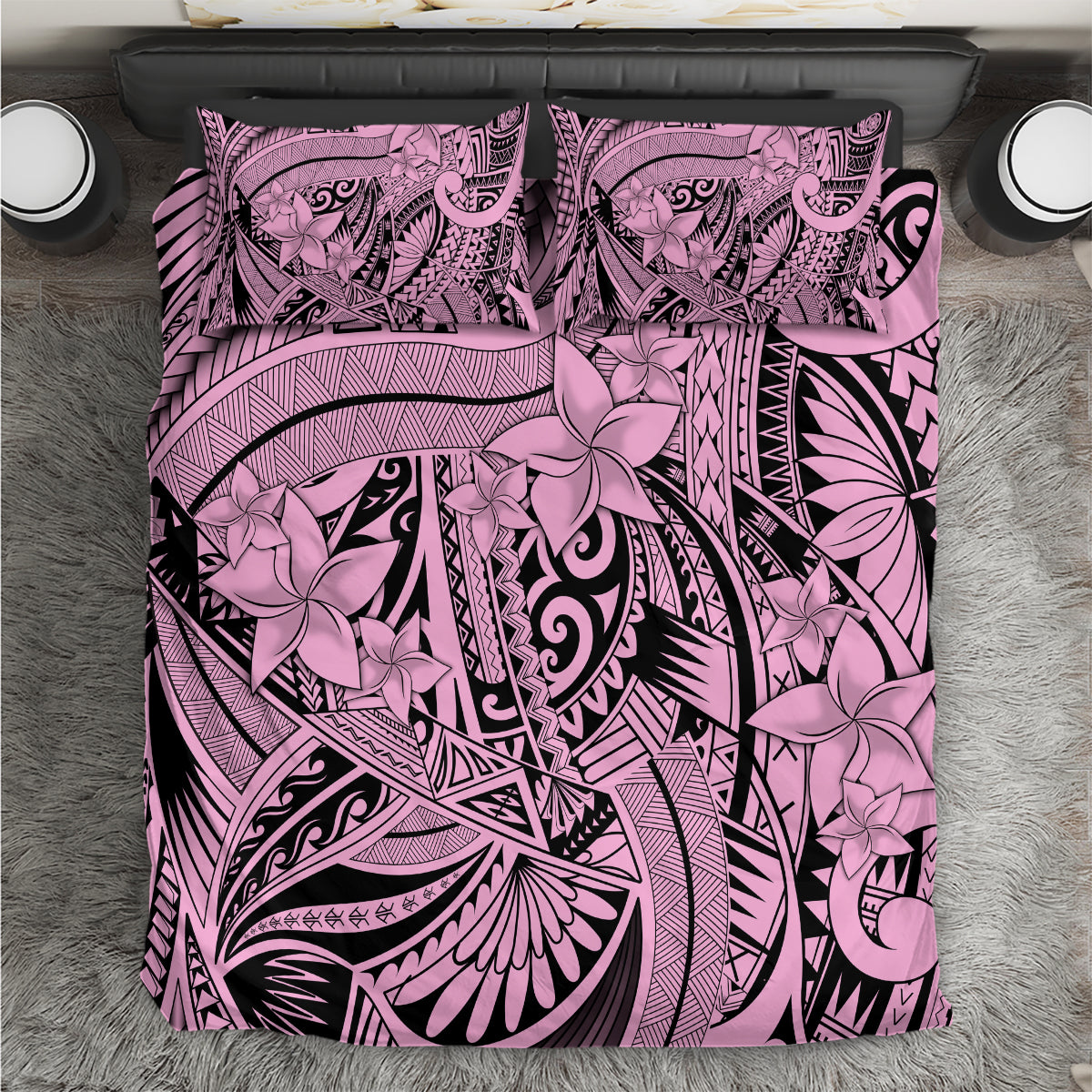 Polynesia Bedding Set Tribal Polynesian Spirit With Pink Pacific Flowers LT9 Pink - Polynesian Pride