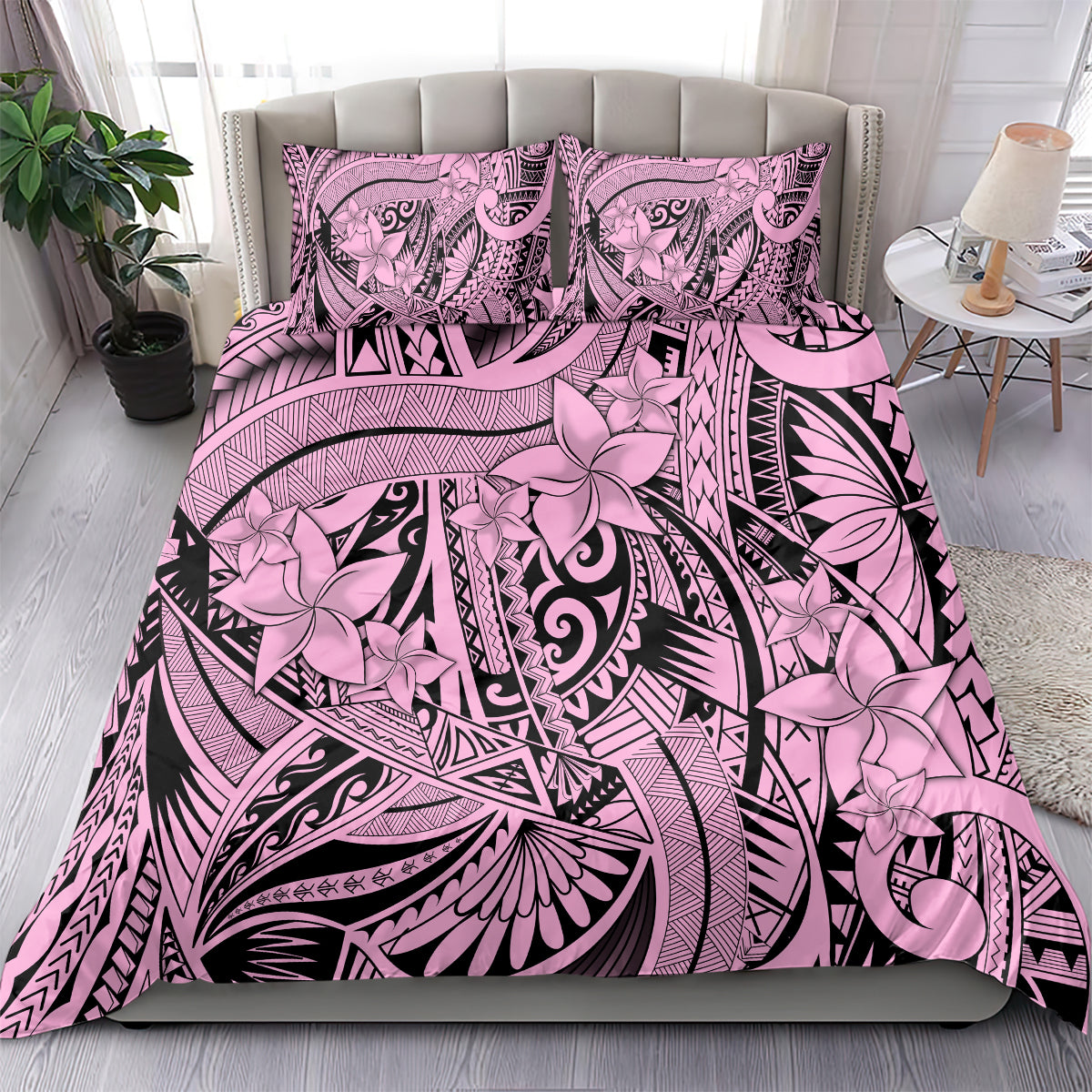 Polynesia Bedding Set Tribal Polynesian Spirit With Pink Pacific Flowers LT9 - Polynesian Pride