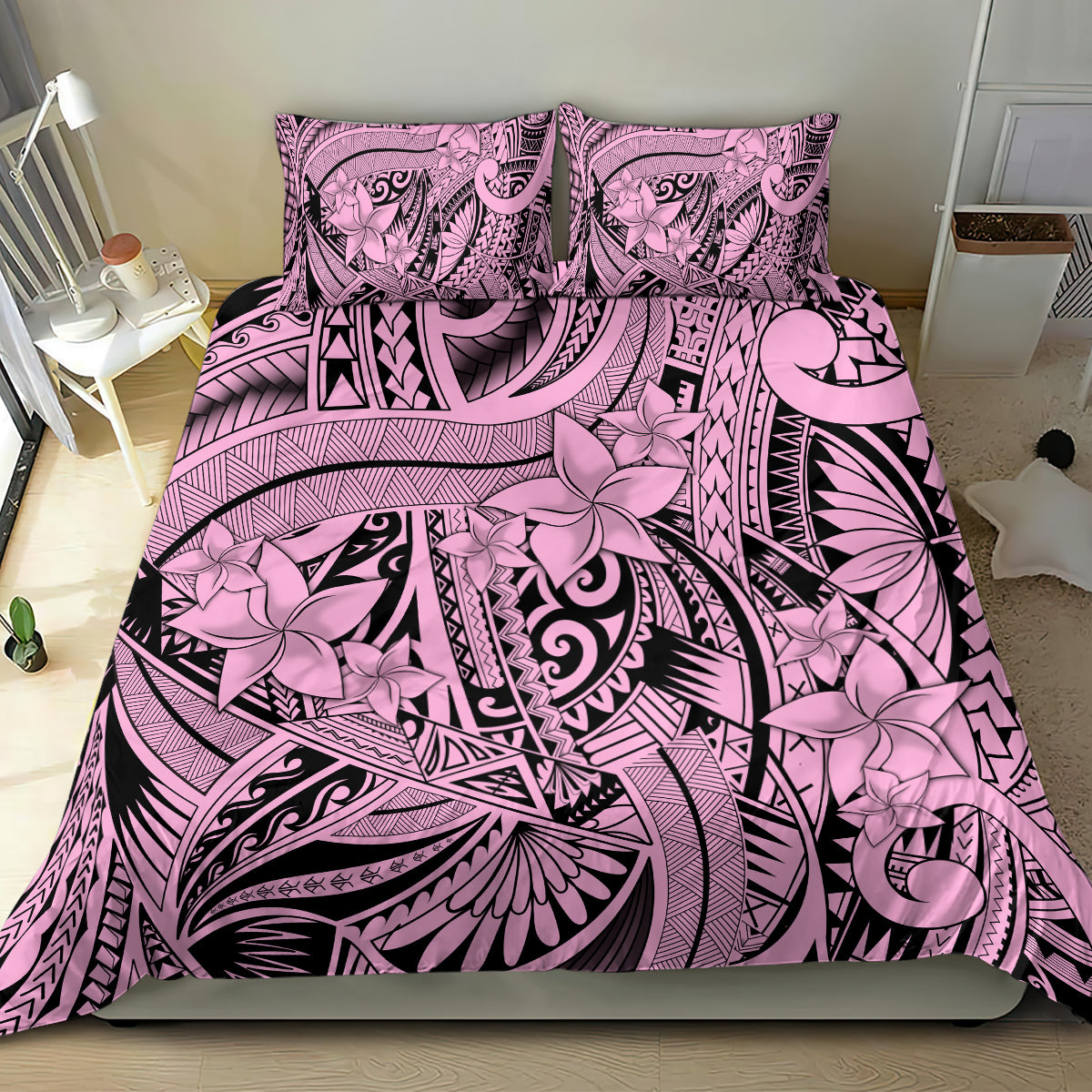 Polynesia Bedding Set Tribal Polynesian Spirit With Pink Pacific Flowers LT9 - Polynesian Pride