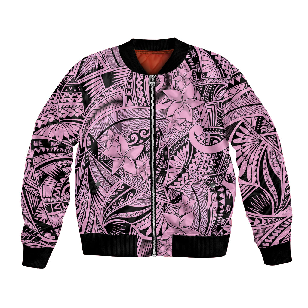 Polynesia Bomber Jacket Tribal Polynesian Spirit With Pink Pacific Flowers LT9 Unisex Pink - Polynesian Pride