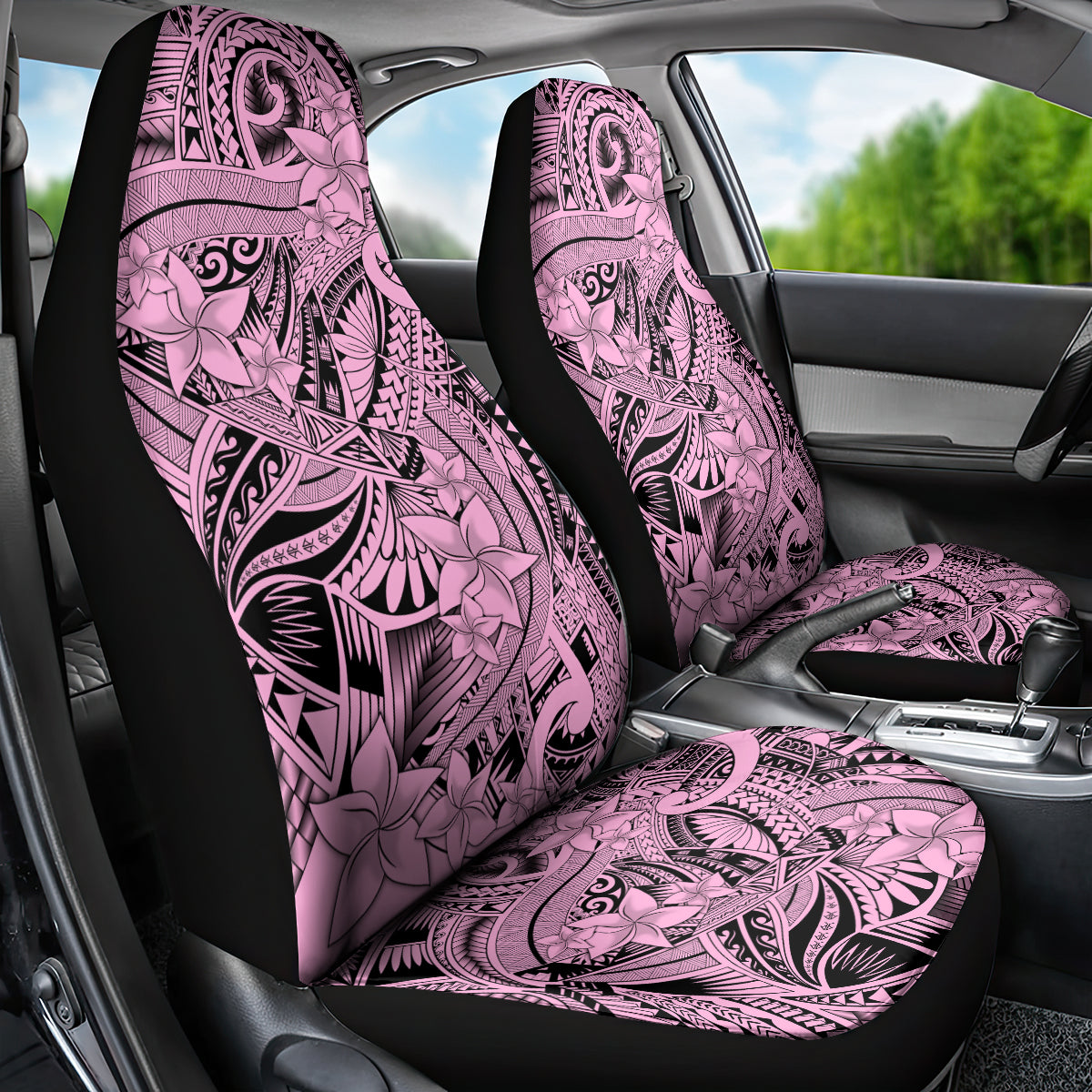 Polynesia Car Seat Cover Tribal Polynesian Spirit With Pink Pacific Flowers LT9 - Polynesian Pride
