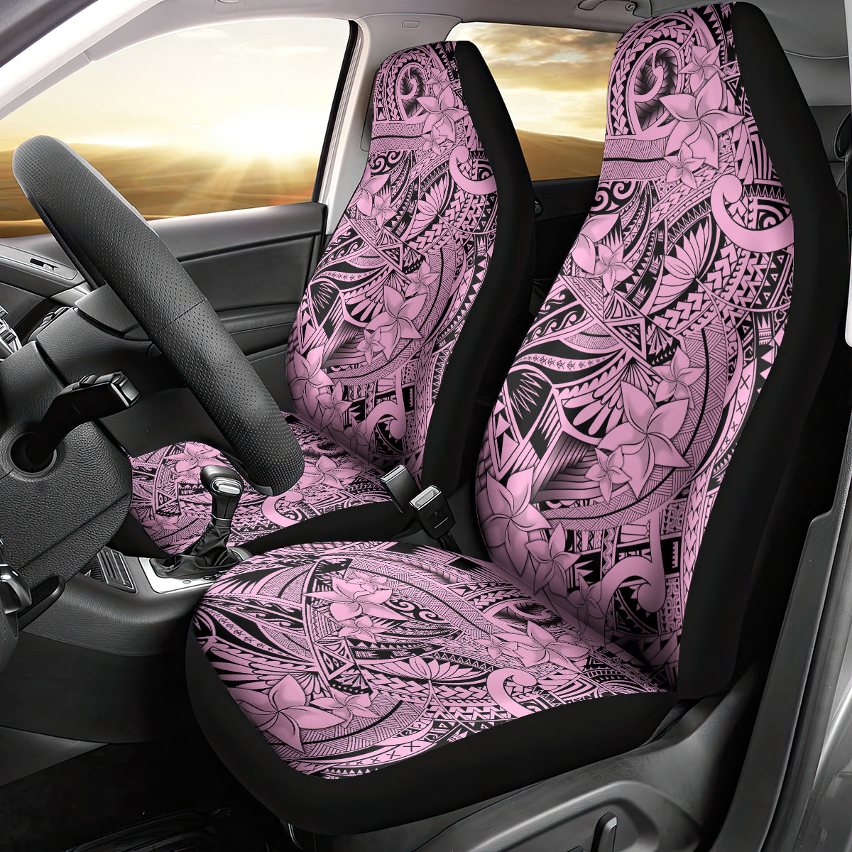 Polynesia Car Seat Cover Tribal Polynesian Spirit With Pink Pacific Flowers LT9 - Polynesian Pride