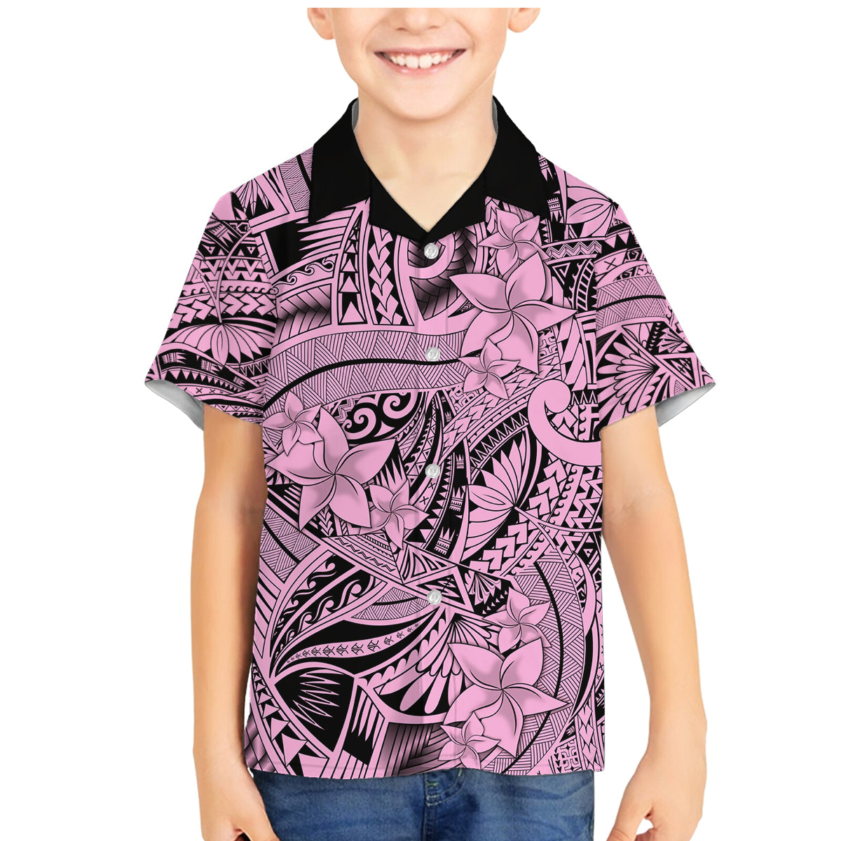 Polynesia Family Matching Mermaid Dress and Hawaiian Shirt Tribal Polynesian Spirit With Pink Pacific Flowers LT9 Son's Shirt Pink - Polynesian Pride