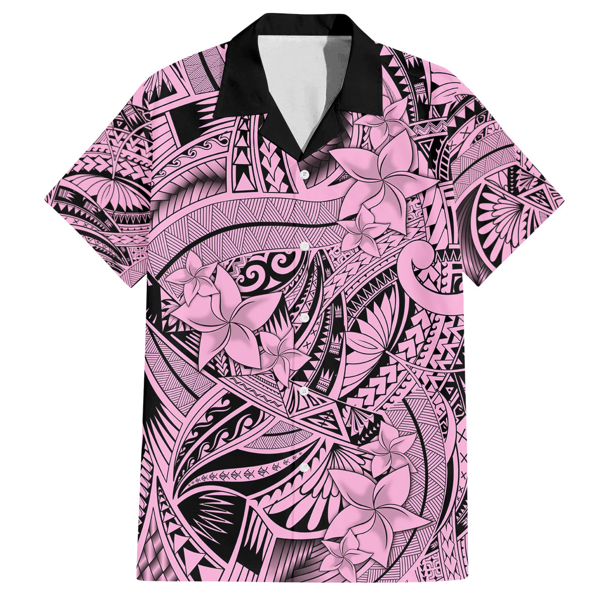 Polynesia Family Matching Off Shoulder Maxi Dress and Hawaiian Shirt Tribal Polynesian Spirit With Pink Pacific Flowers LT9 Dad's Shirt - Short Sleeve Pink - Polynesian Pride