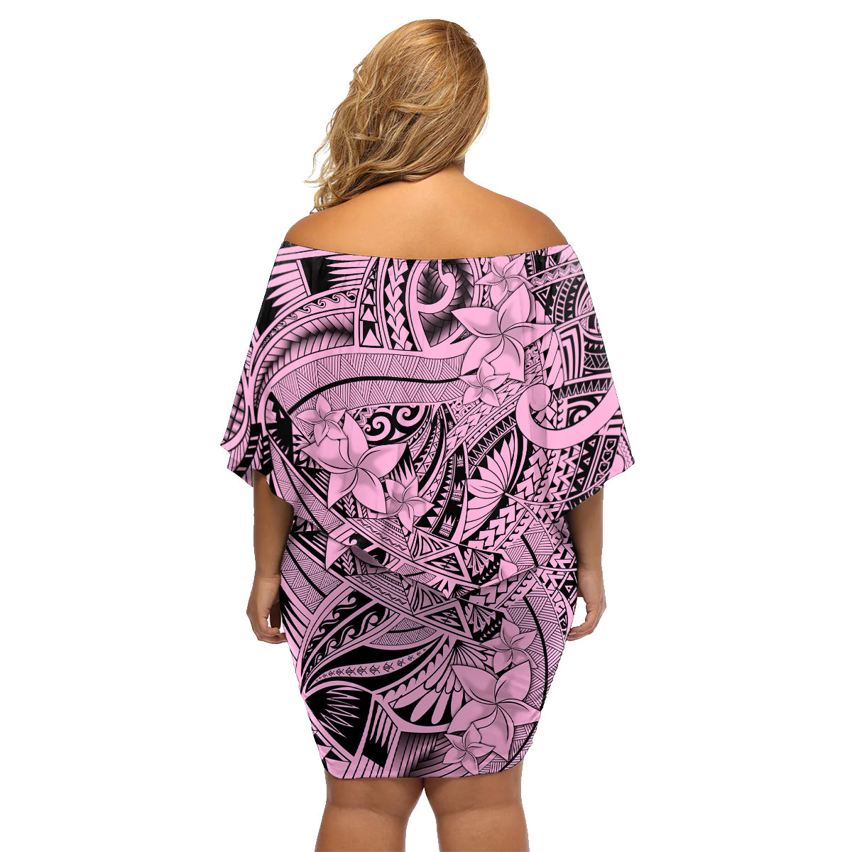 Polynesia Family Matching Off Shoulder Short Dress and Hawaiian Shirt Tribal Polynesian Spirit With Pink Pacific Flowers LT9 - Polynesian Pride