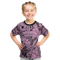 Polynesia Kid T Shirt Tribal Polynesian Spirit With Pink Pacific Flowers LT9 Pink - Polynesian Pride