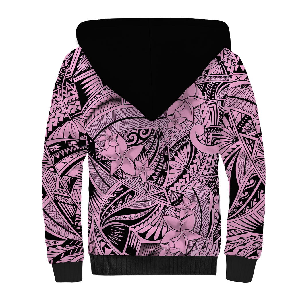 Polynesia Sherpa Hoodie Tribal Polynesian Spirit With Pink Pacific Flowers LT9 - Polynesian Pride