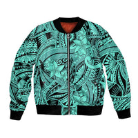 Polynesia Bomber Jacket Tribal Polynesian Spirit With Teal Pacific Flowers LT9 Unisex Teal - Polynesian Pride