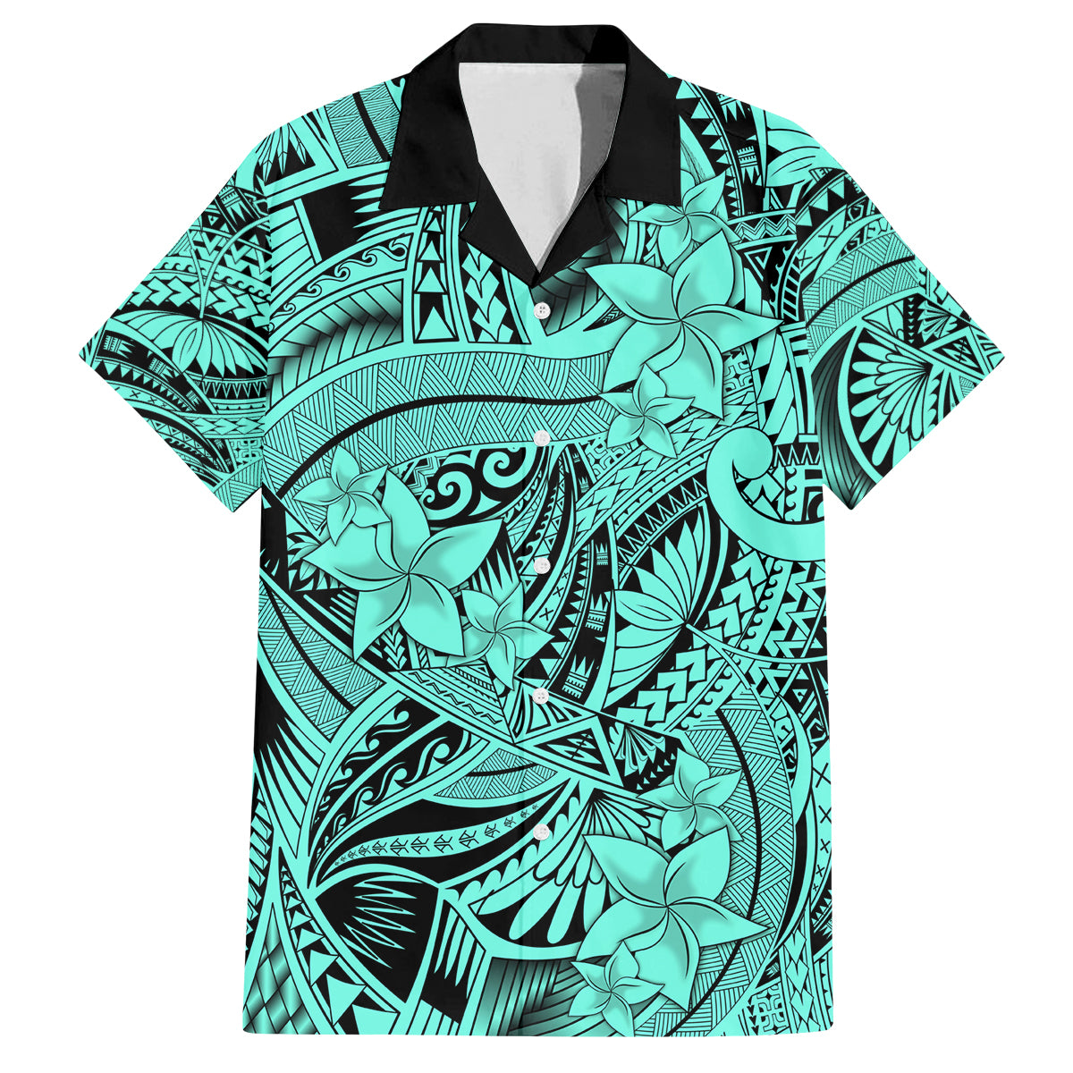 Polynesia Family Matching Long Sleeve Bodycon Dress and Hawaiian Shirt Tribal Polynesian Spirit With Teal Pacific Flowers LT9 Dad's Shirt - Short Sleeve Teal - Polynesian Pride