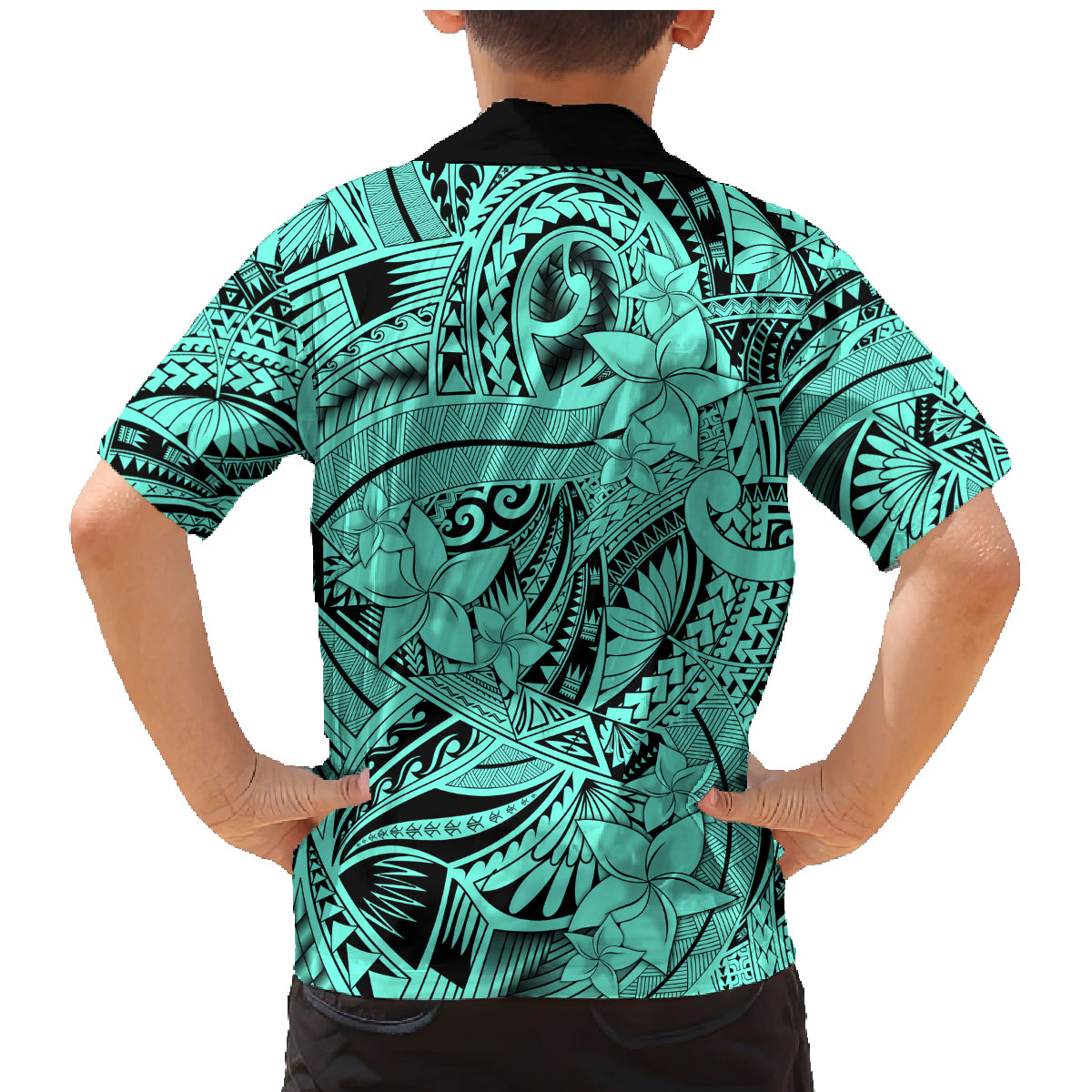 Polynesia Family Matching Mermaid Dress and Hawaiian Shirt Tribal Polynesian Spirit With Teal Pacific Flowers LT9 - Polynesian Pride