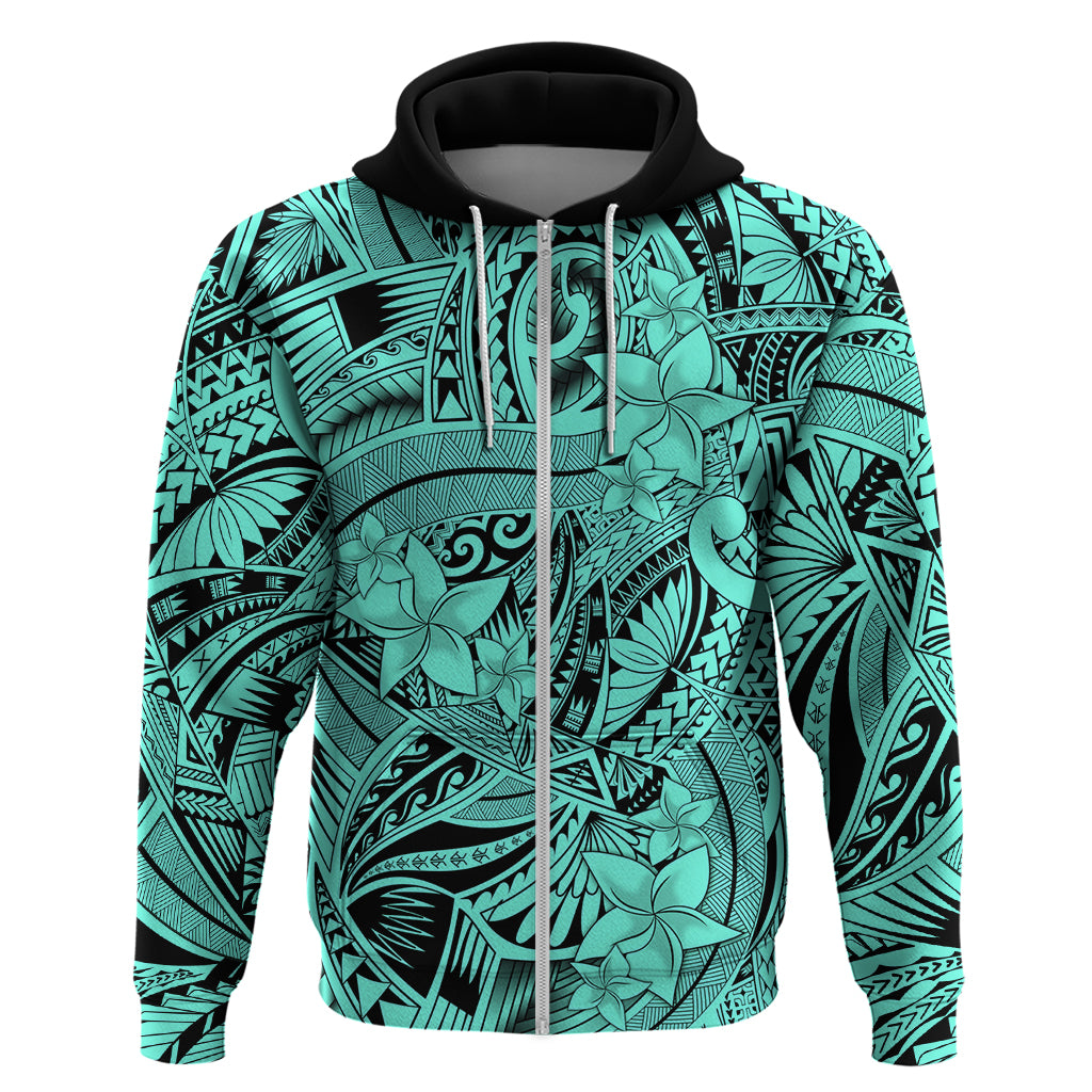 Polynesia Hoodie Tribal Polynesian Spirit With Teal Pacific Flowers LT9 - Polynesian Pride