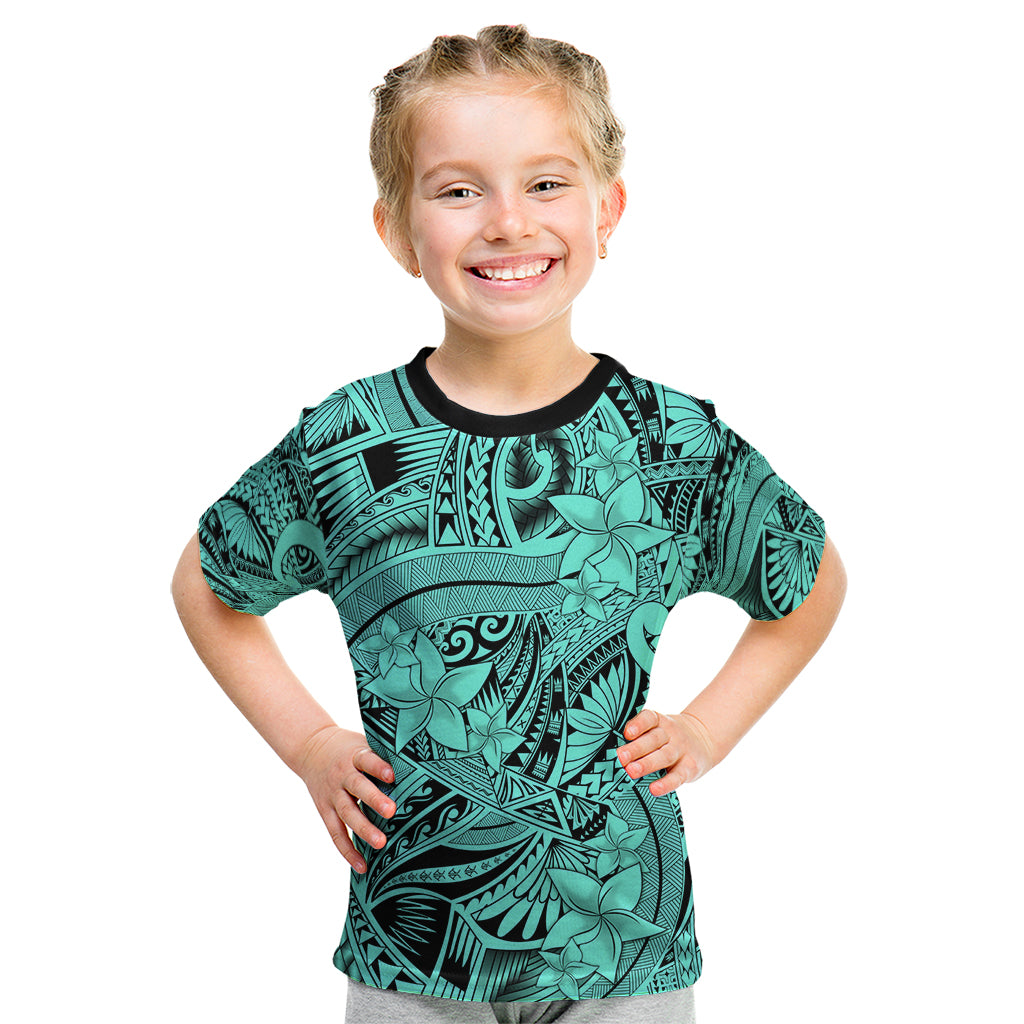 Polynesia Kid T Shirt Tribal Polynesian Spirit With Teal Pacific Flowers LT9 Teal - Polynesian Pride