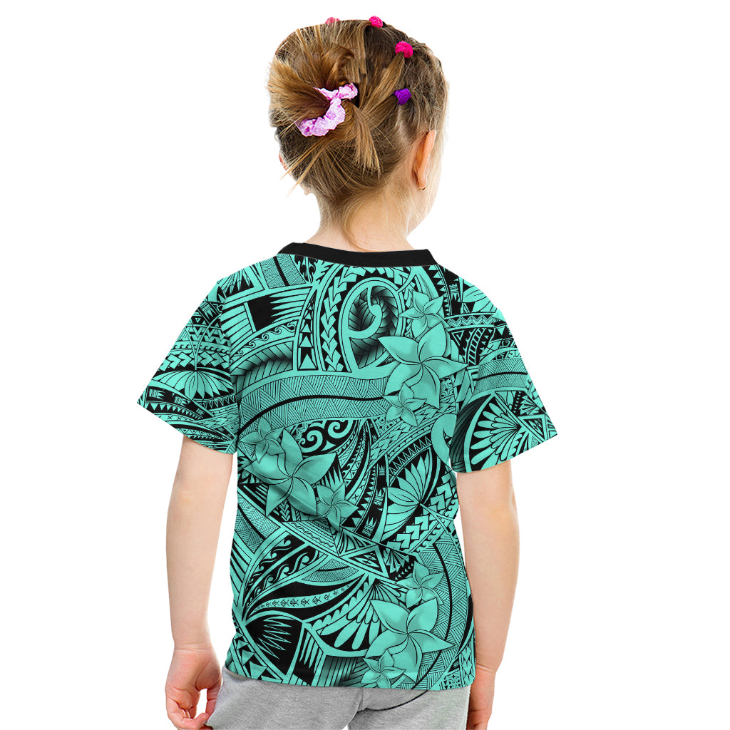 Polynesia Kid T Shirt Tribal Polynesian Spirit With Teal Pacific Flowers LT9 - Polynesian Pride