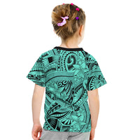 Polynesia Kid T Shirt Tribal Polynesian Spirit With Teal Pacific Flowers LT9 - Polynesian Pride