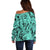 Polynesia Off Shoulder Sweater Tribal Polynesian Spirit With Teal Pacific Flowers LT9 - Polynesian Pride