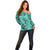 Polynesia Off Shoulder Sweater Tribal Polynesian Spirit With Teal Pacific Flowers LT9 - Polynesian Pride