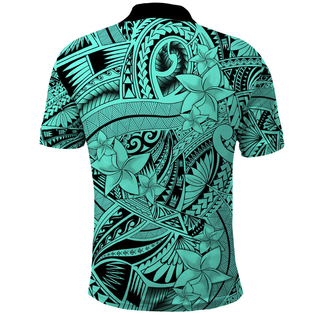 Polynesia Polo Shirt Tribal Polynesian Spirit With Teal Pacific Flowers LT9 - Polynesian Pride
