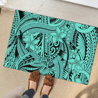 Polynesia Rubber Doormat Tribal Polynesian Spirit With Teal Pacific Flowers LT9 - Polynesian Pride