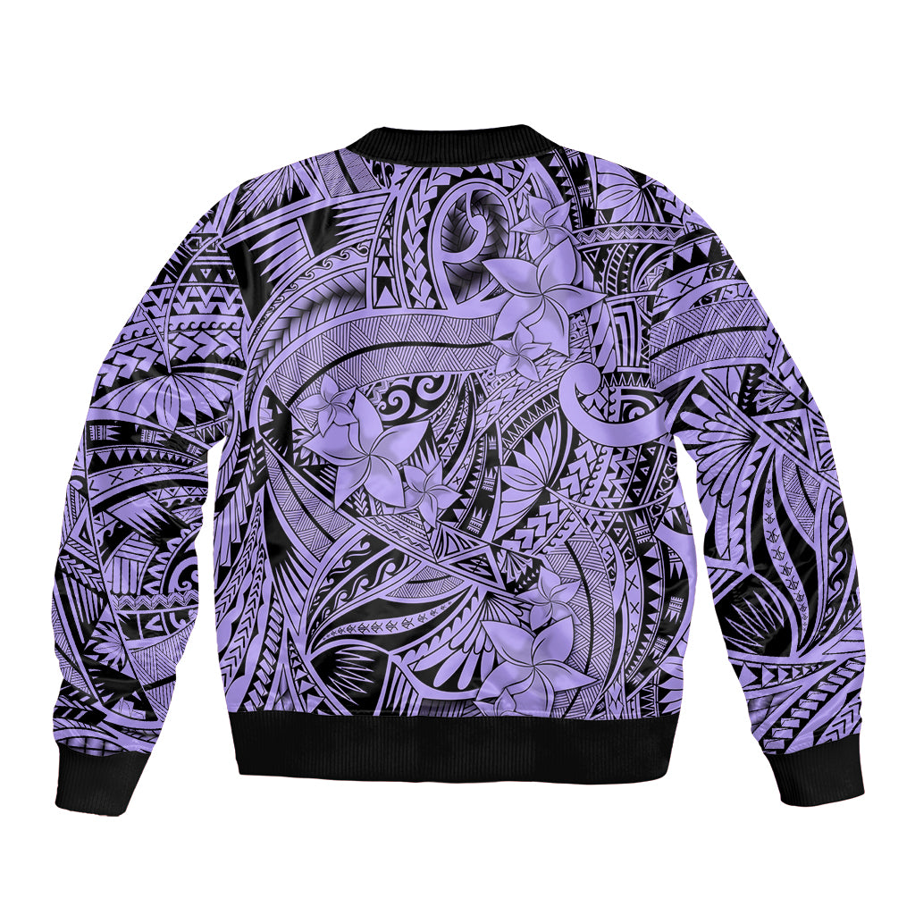Polynesia Bomber Jacket Tribal Polynesian Spirit With Violet Pacific Flowers LT9 - Polynesian Pride