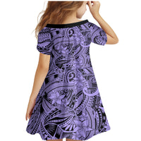 Polynesia Family Matching Mermaid Dress and Hawaiian Shirt Tribal Polynesian Spirit With Violet Pacific Flowers LT9 - Polynesian Pride