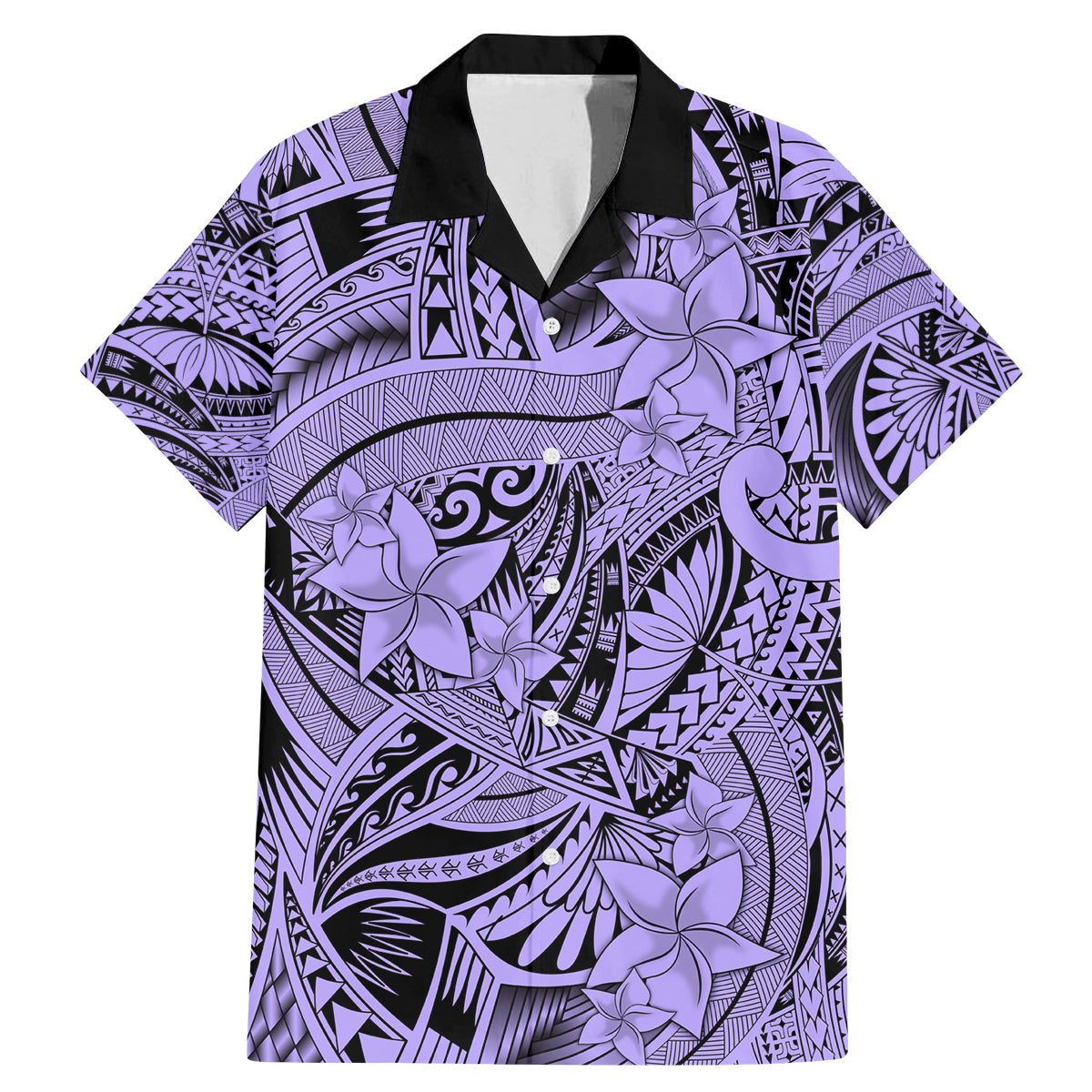 Polynesia Family Matching Mermaid Dress and Hawaiian Shirt Tribal Polynesian Spirit With Violet Pacific Flowers LT9 Dad's Shirt - Short Sleeve Violet - Polynesian Pride