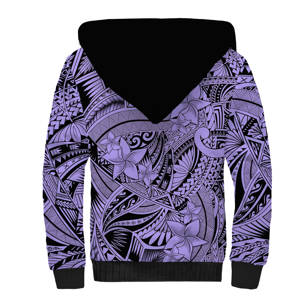 Polynesia Sherpa Hoodie Tribal Polynesian Spirit With Violet Pacific Flowers LT9 - Polynesian Pride