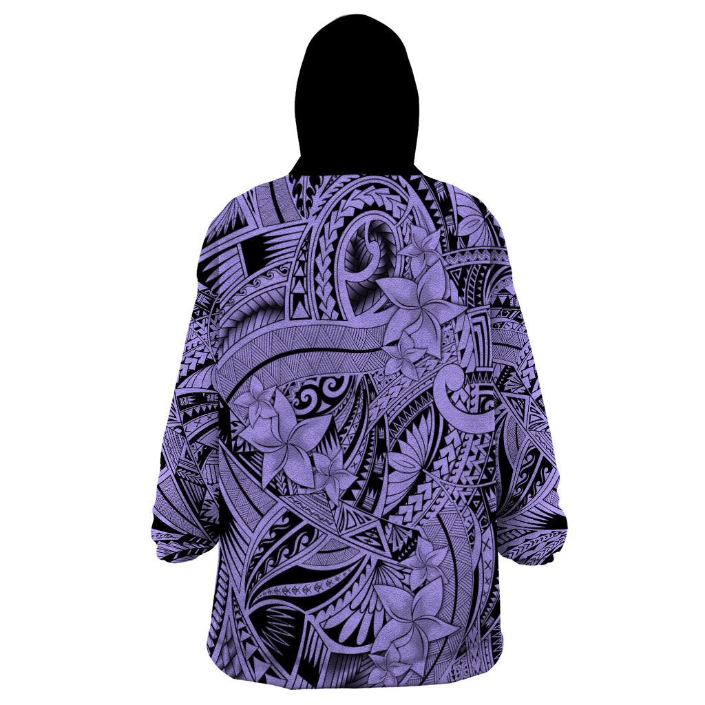 Polynesia Wearable Blanket Hoodie Tribal Polynesian Spirit With Violet Pacific Flowers LT9 - Polynesian Pride