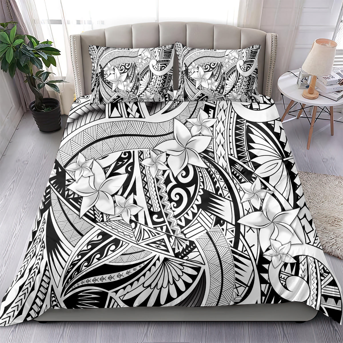 Polynesia Bedding Set Tribal Polynesian Spirit With White Pacific Flowers LT9 - Polynesian Pride