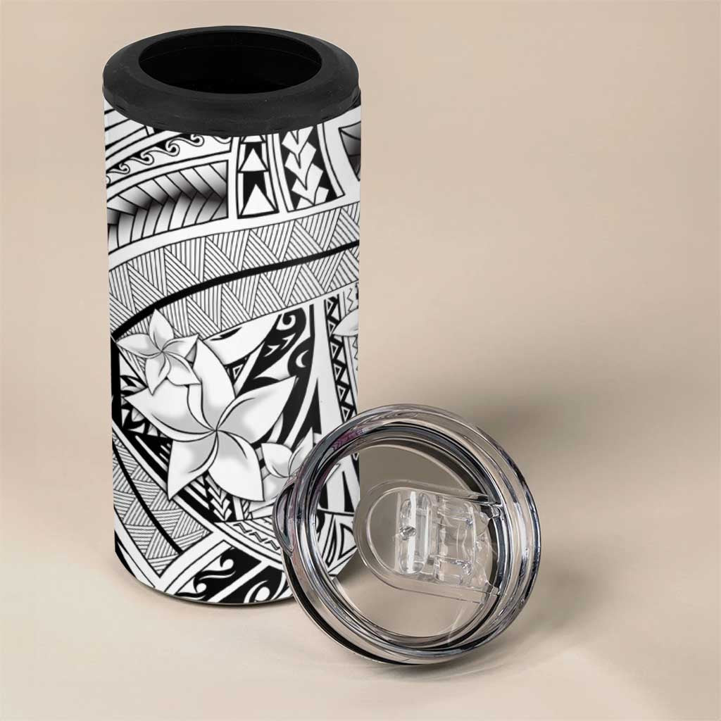 White Pacific Flowers Tribal Polynesian Spirit 4 in 1 Can Cooler Tumbler