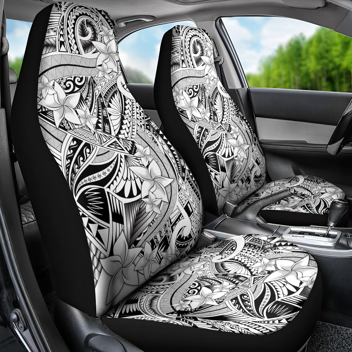 Polynesia Car Seat Cover Tribal Polynesian Spirit With White Pacific Flowers LT9 - Polynesian Pride