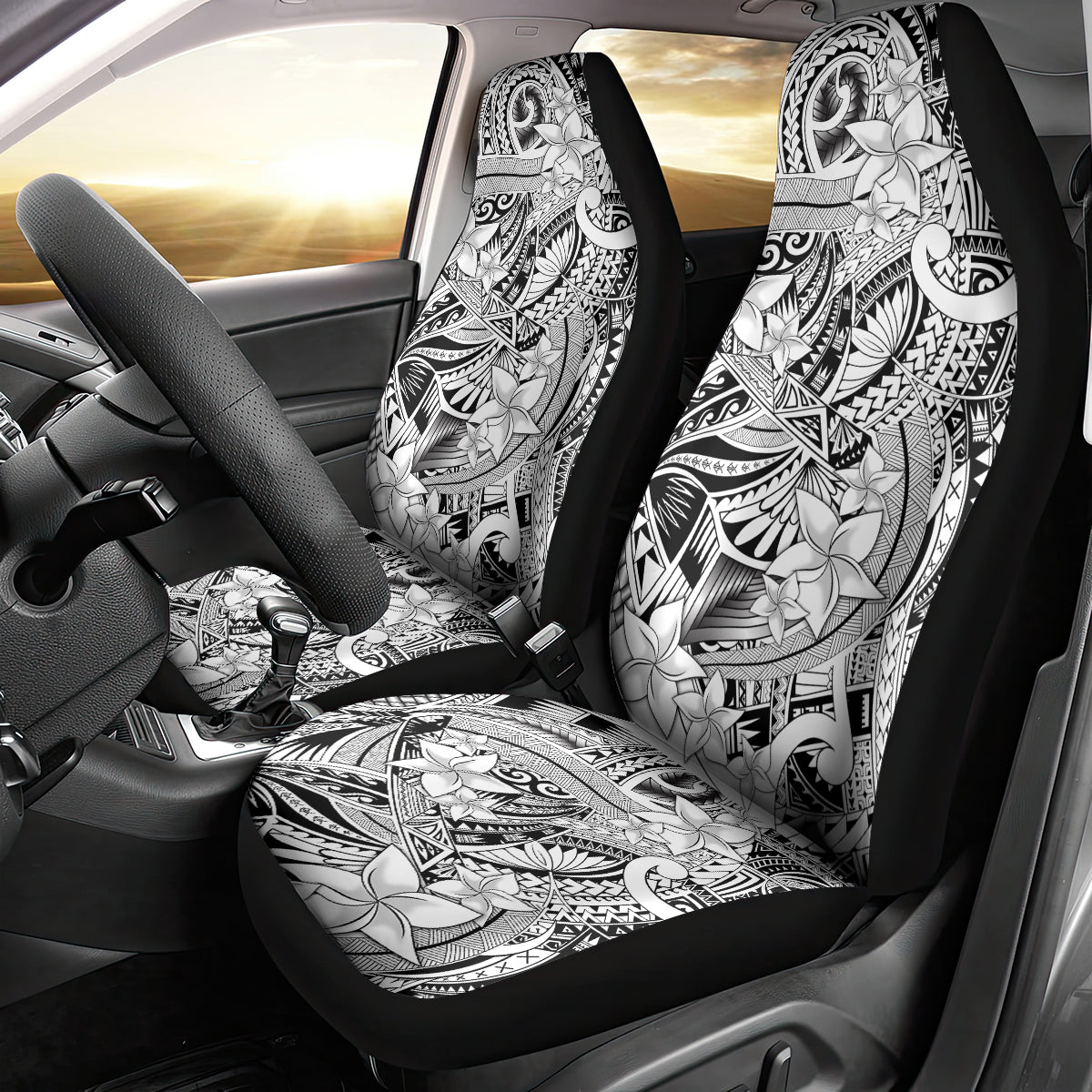 Polynesia Car Seat Cover Tribal Polynesian Spirit With White Pacific Flowers LT9 - Polynesian Pride