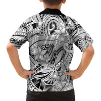 Polynesia Family Matching Off Shoulder Long Sleeve Dress and Hawaiian Shirt Tribal Polynesian Spirit With White Pacific Flowers LT9 - Polynesian Pride