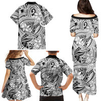 Polynesia Family Matching Puletasi Dress and Hawaiian Shirt Tribal Polynesian Spirit With White Pacific Flowers LT9 - Polynesian Pride