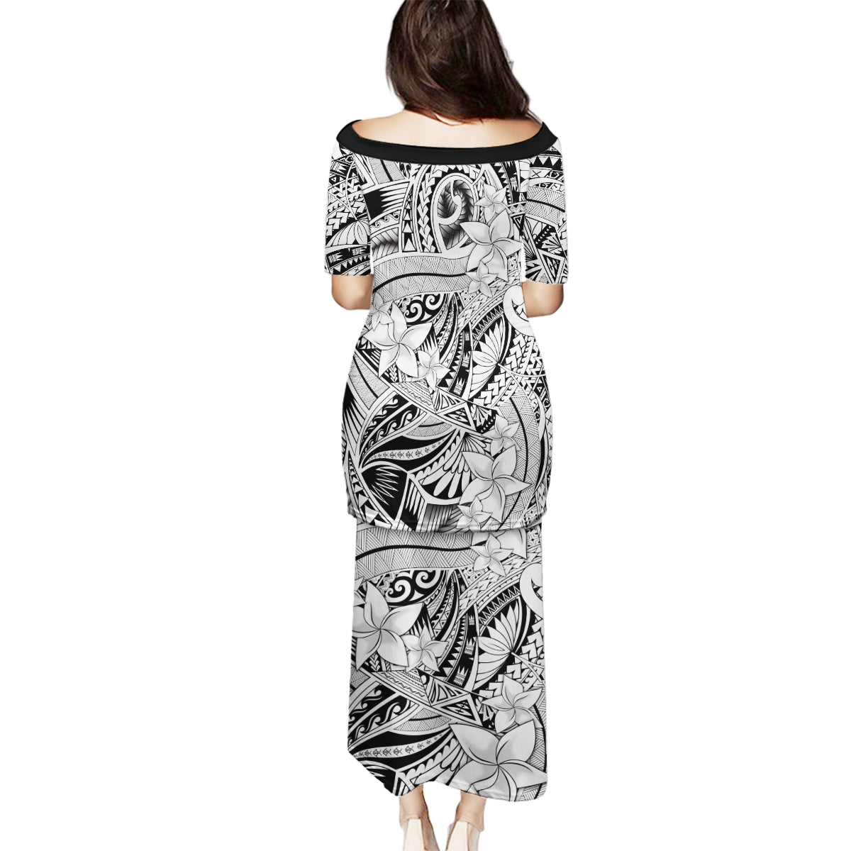 Polynesia Family Matching Puletasi Dress and Hawaiian Shirt Tribal Polynesian Spirit With White Pacific Flowers LT9 - Polynesian Pride
