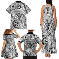 Polynesia Family Matching Tank Maxi Dress and Hawaiian Shirt Tribal Polynesian Spirit With White Pacific Flowers LT9 - Polynesian Pride