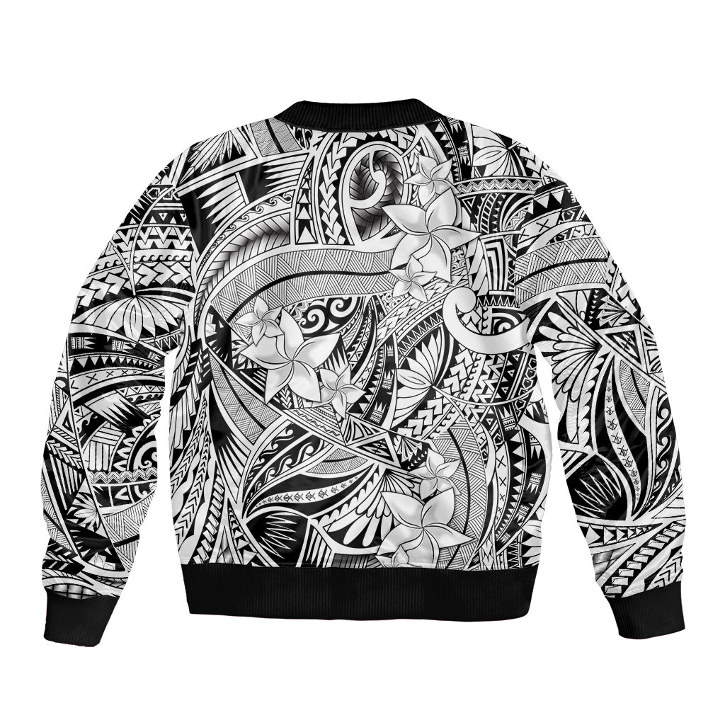 Polynesia Sleeve Zip Bomber Jacket Tribal Polynesian Spirit With White Pacific Flowers LT9 - Polynesian Pride