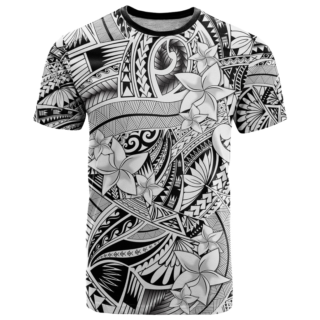 Polynesia T Shirt Tribal Polynesian Spirit With White Pacific Flowers LT9 White - Polynesian Pride