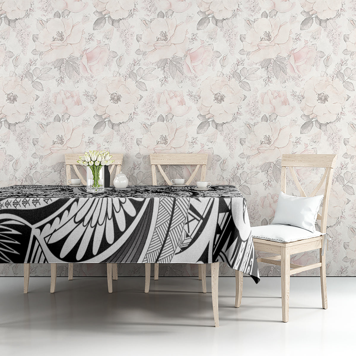 Polynesia Tablecloth Tribal Polynesian Spirit With White Pacific Flowers LT9 - Polynesian Pride