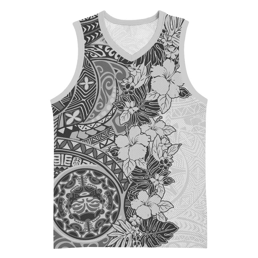 Polynesia Basketball Jersey Hibiscus Hawaiian Tribal Tattoo Retro Gray LT9 Unisex Gray - Polynesian Pride