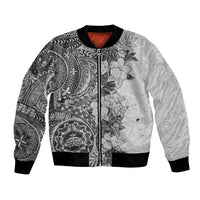 Polynesia Bomber Jacket Hibiscus and Hawaiian Tribal Tattoo Retro Style Gray Color LT9 Unisex Gray - Polynesian Pride