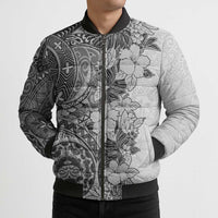 Polynesia Bomber Puffer Jacket Hibiscus Hawaiian Tribal Tattoo Retro Gray - Polynesian Pride